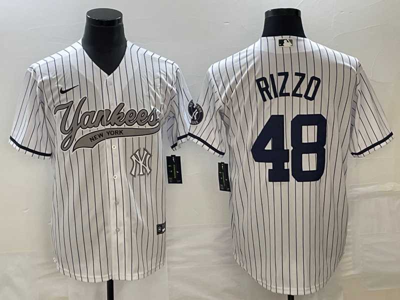 Men%27s New York Yankees #48 Anthony Rizzo White With Patch Cool Base Stitched Baseball Jersey